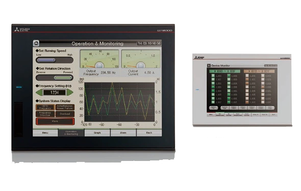 Pantalla HMI Mitsubishi GT25 con bisel delgado, protección frontal IP67 y soporte para mantenimiento remoto
