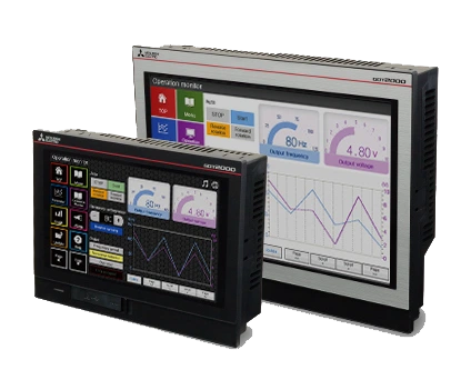 Pantalla HMI Mitsubishi GT25 Wide formato 16:9 de alta resolución, ideal para dashboards y monitoreo avanzado de procesos