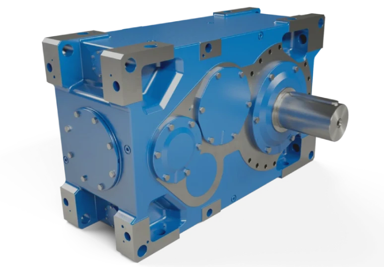 Vista lateral del reductor coaxial MAXXDRIVE XC NORD con diseño simétrico y montaje flexible