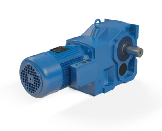 Vista lateral del reductor de engranaje cónico UNICASE NORD con opciones de eje sólido y eje hueco