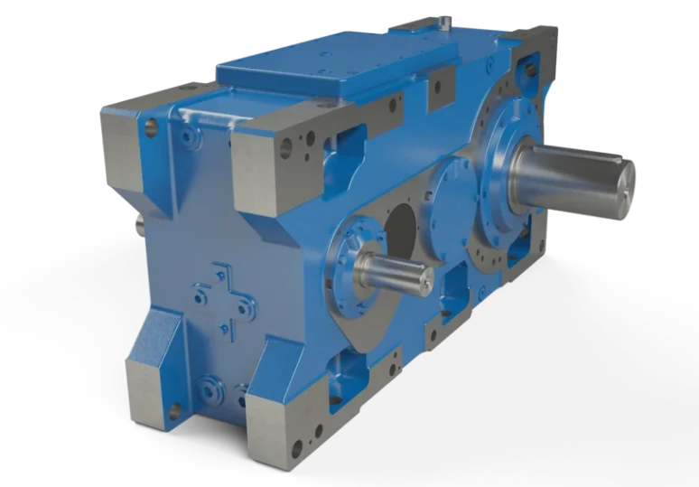 Vista lateral del reductor de ejes paralelos MAXXDRIVE XD NORD con distancia de ejes extendida