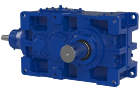 Vista lateral del motorreductor Paramax Sumitomo con opciones de eje sólido y eje hueco