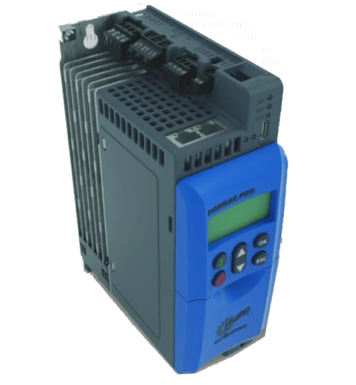 Detalle del variador NORDAC PRO SK 500P con interfaces de encoder y conectividad Ethernet integrada